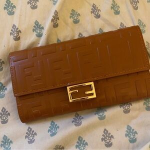 Brown Embossed Clutch with Gold Buckle